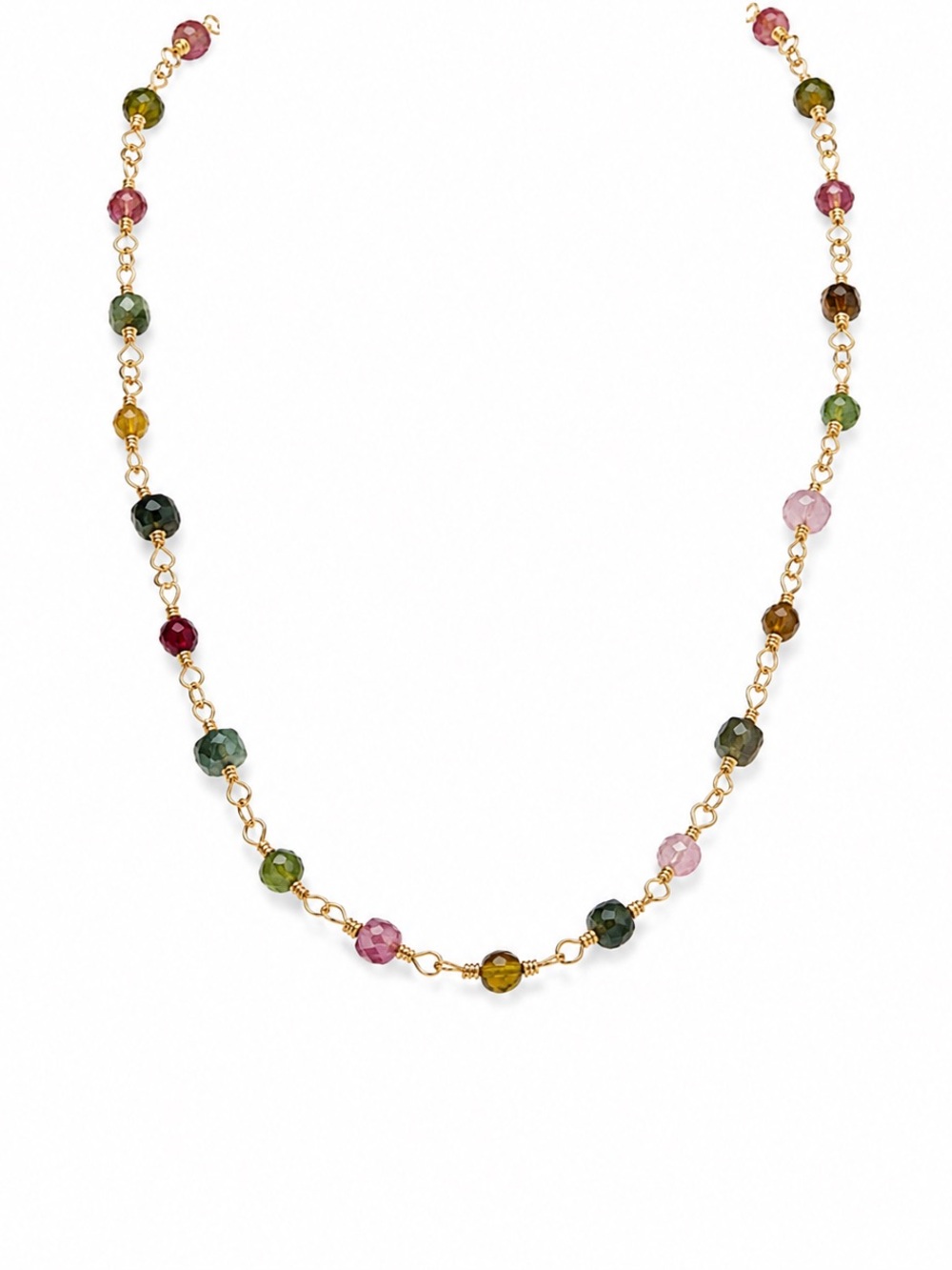 Rainbow Tourmaline Stationary Gold Filled Necklace (AWN1)